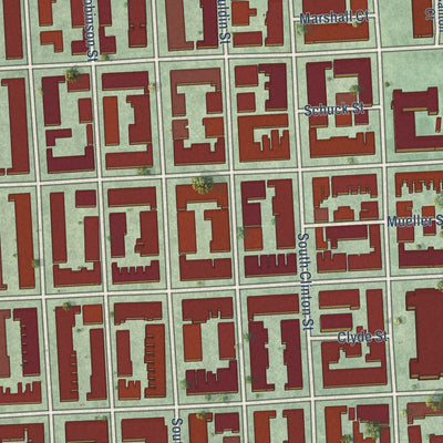Close-up of the map of Canton, Maryland print showing street and building detail
