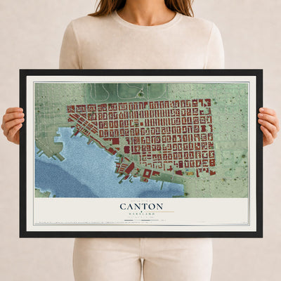 Map of Canton, Maryland, 12 x 18 inch print in a black wood frame