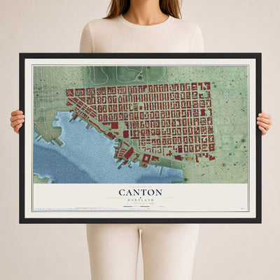Map of Canton, Maryland, 24 x 36 inch print in a black wood frame
