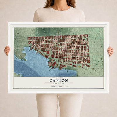 Map of Canton, Maryland, 24 x 36 inch print in a white wood frame