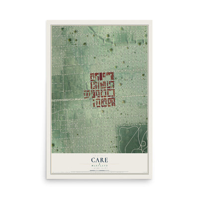 Map of CARE, Maryland, 12 x 18 inch unframed archival matte print