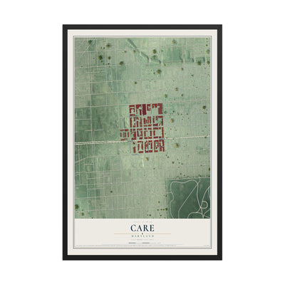 Map of CARE, Maryland, 12 x 18 inch print in a black wood frame