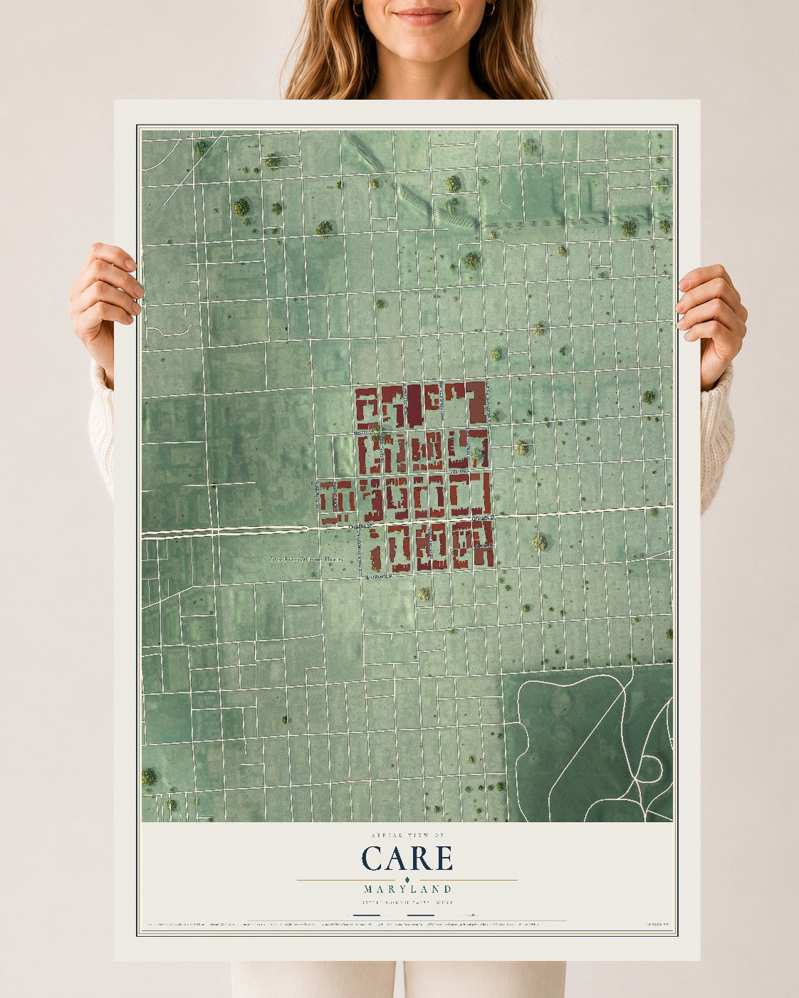 Map of CARE, Maryland, 24 x 36 inch unframed archival matte print