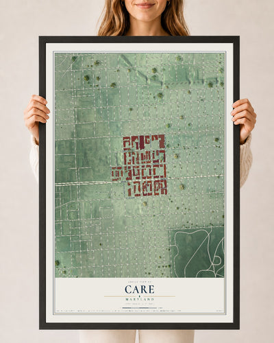 Map of CARE, Maryland, 24 x 36 inch print in a black wood frame