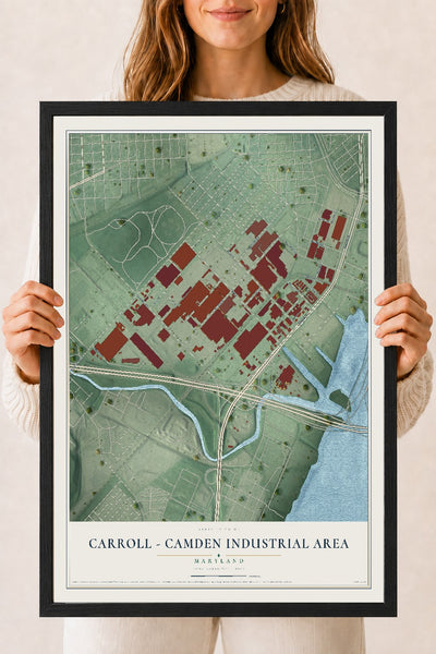 Map of Carroll - Camden Industrial Area, Maryland, 18 x 24 inch print in a black wood frame