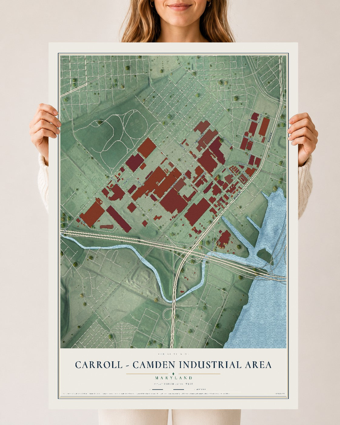 Map of Carroll - Camden Industrial Area, Maryland, 24 x 36 inch unframed archival matte print