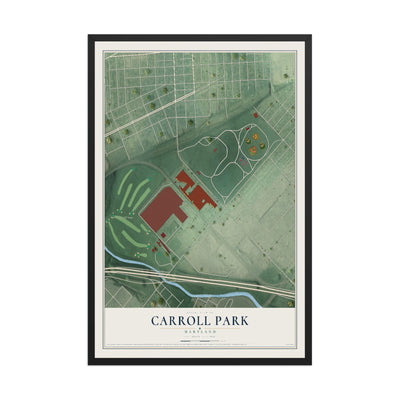 Map of Carroll Park, Maryland, 12 x 18 inch print in a black wood frame