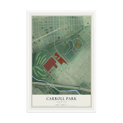 Map of Carroll Park, Maryland, 12 x 18 inch print in a white wood frame