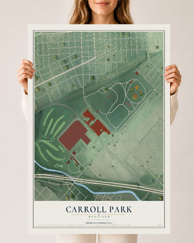 Map of Carroll Park, Maryland, 24 x 36 inch unframed archival matte print