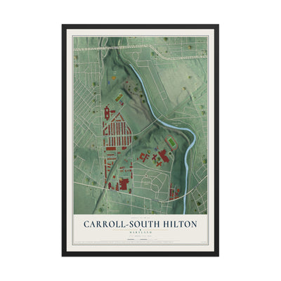 Map of Carroll-South Hilton, Maryland, 12 x 18 inch print in a black wood frame