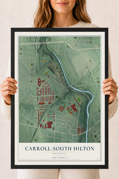 Map of Carroll-South Hilton, Maryland, 18 x 24 inch print in a black wood frame