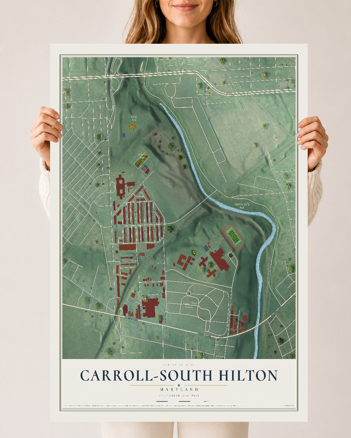 Map of Carroll-South Hilton, Maryland, 24 x 36 inch unframed archival matte print