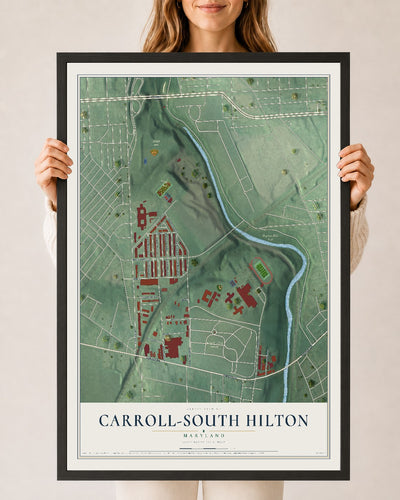 Map of Carroll-South Hilton, Maryland, 24 x 36 inch print in a black wood frame