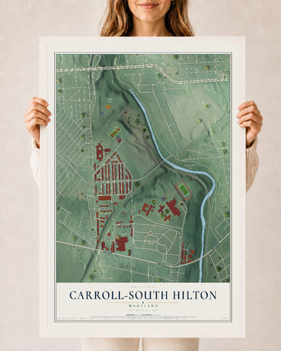 Map of Carroll-South Hilton, Maryland, 24 x 36 inch print in a white wood frame