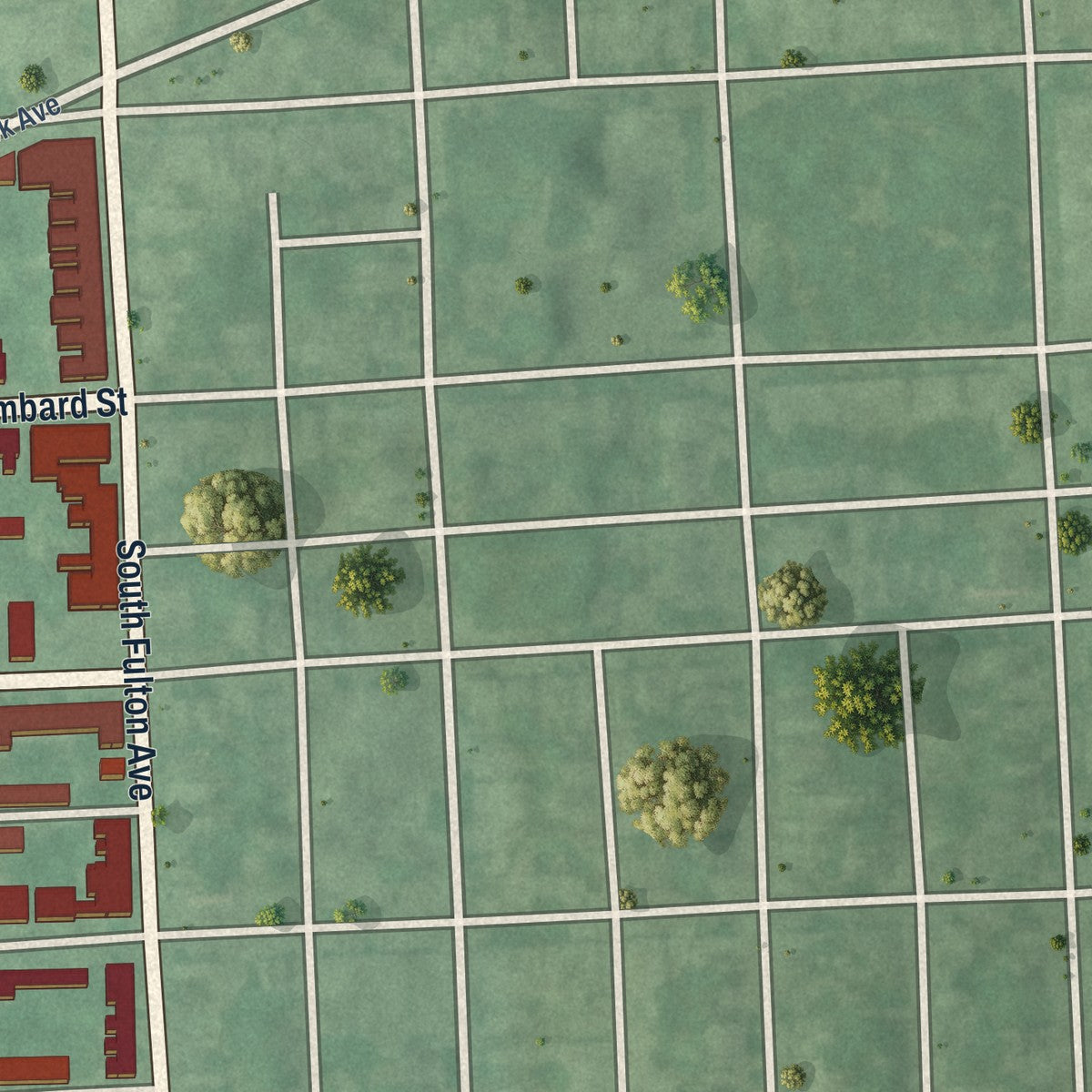 Second close-up of the map of Carrollton Ridge, Maryland print showing more streets and buildings