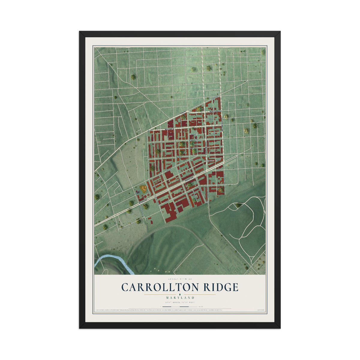 Map of Carrollton Ridge, Maryland, 12 x 18 inch print in a black wood frame