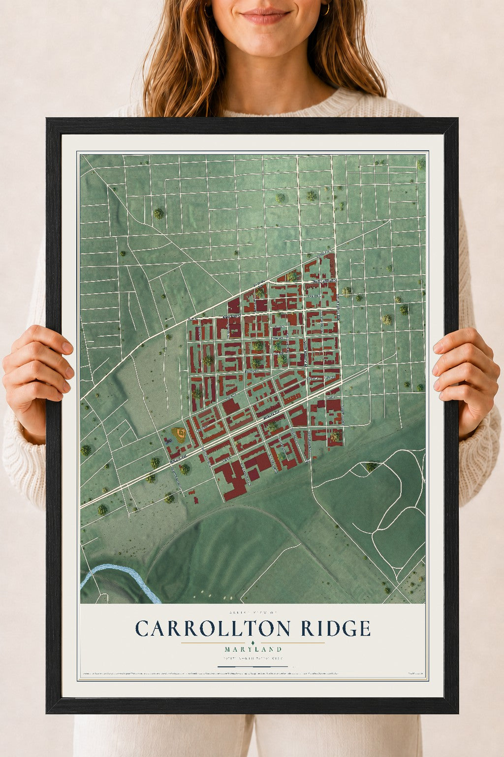 Map of Carrollton Ridge, Maryland, 18 x 24 inch print in a black wood frame