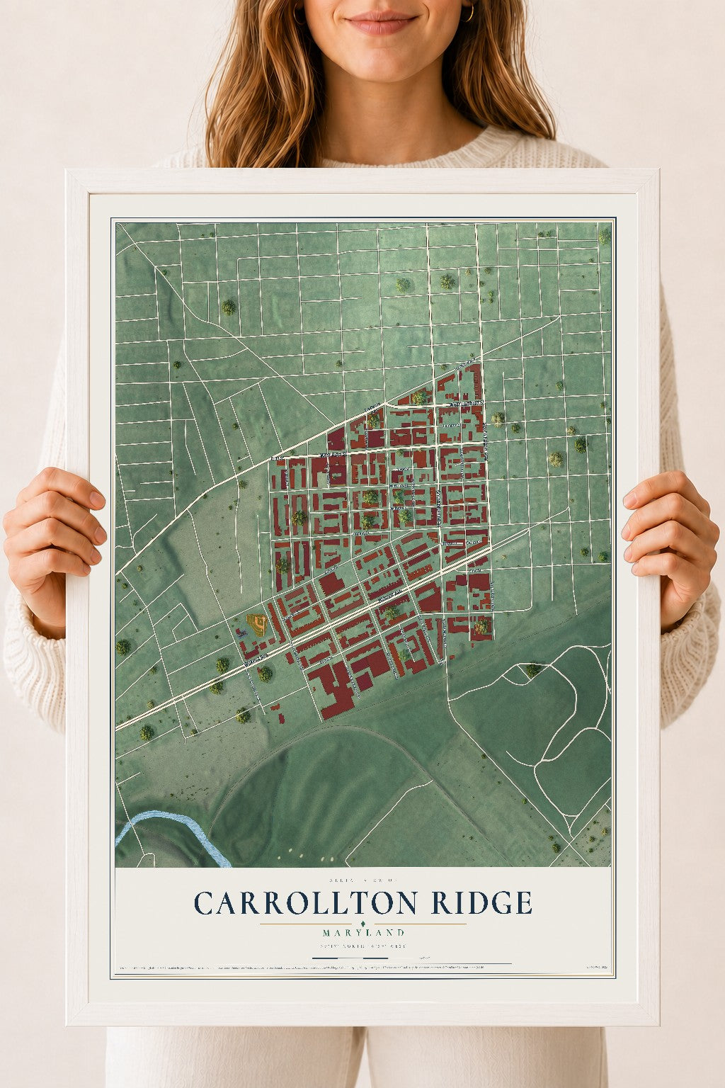 Map of Carrollton Ridge, Maryland, 18 x 24 inch print in a white wood frame