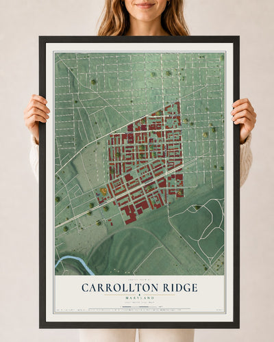 Map of Carrollton Ridge, Maryland, 24 x 36 inch print in a black wood frame