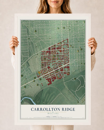 Map of Carrollton Ridge, Maryland, 24 x 36 inch print in a white wood frame