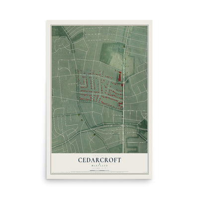 Map of Cedarcroft, Maryland, 12 x 18 inch unframed archival matte print