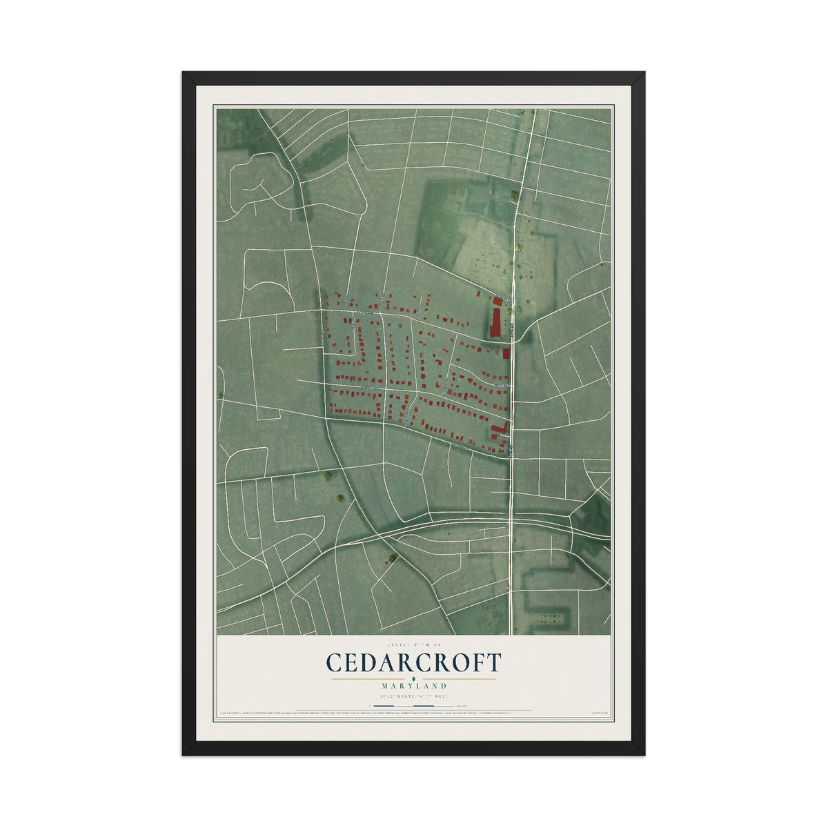Map of Cedarcroft, Maryland, 12 x 18 inch print in a black wood frame