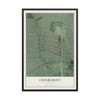 Map of Cedarcroft, Maryland, 12 x 18 inch print in a black wood frame