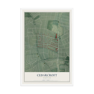 Map of Cedarcroft, Maryland, 12 x 18 inch print in a white wood frame