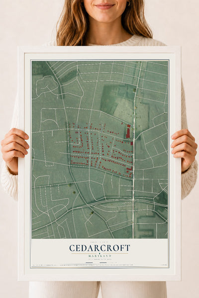 Map of Cedarcroft, Maryland, 18 x 24 inch print in a white wood frame