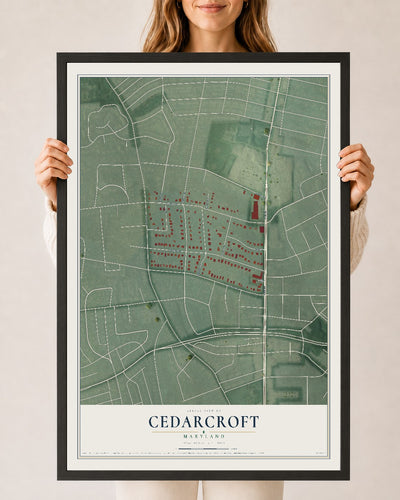 Map of Cedarcroft, Maryland, 24 x 36 inch print in a black wood frame