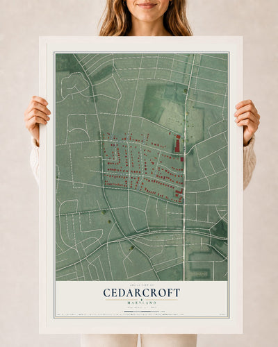 Map of Cedarcroft, Maryland, 24 x 36 inch print in a white wood frame