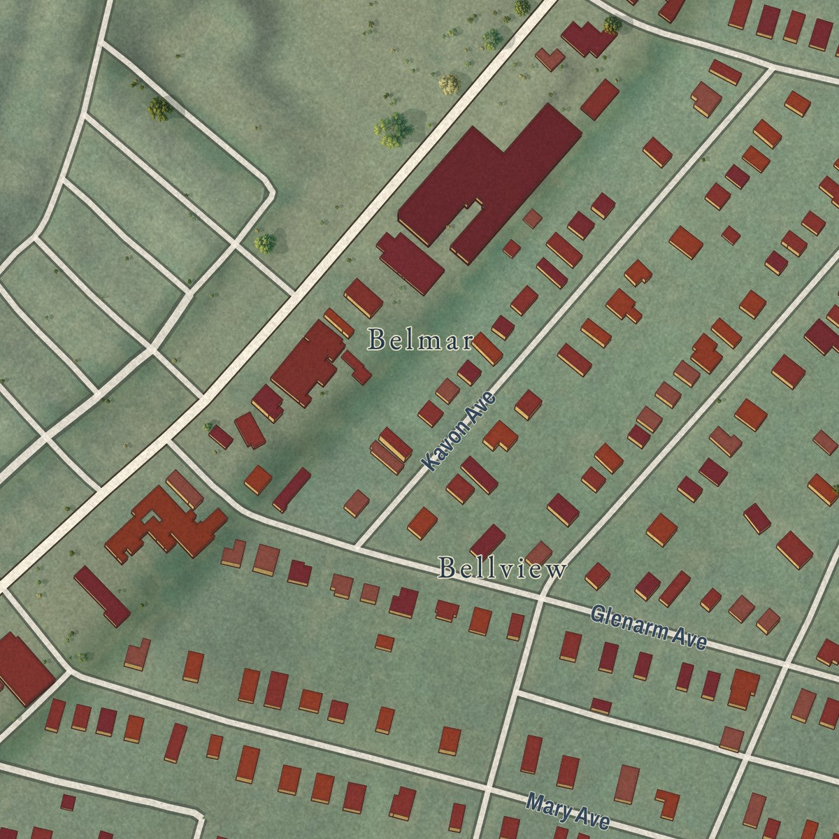 Second close-up of the map of Cedmont, Maryland print showing more streets and buildings