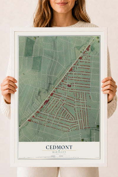 Map of Cedmont, Maryland, 18 x 24 inch print in a white wood frame