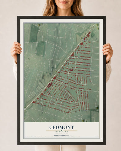 Map of Cedmont, Maryland, 24 x 36 inch print in a black wood frame