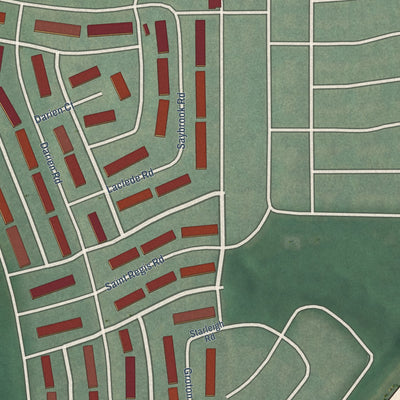 Second close-up of the map of Cedonia, Maryland print showing more streets and buildings