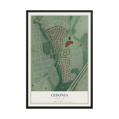 Map of Cedonia, Maryland, 12 x 18 inch print in a black wood frame