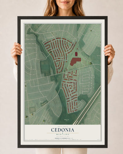 Map of Cedonia, Maryland, 24 x 36 inch print in a black wood frame
