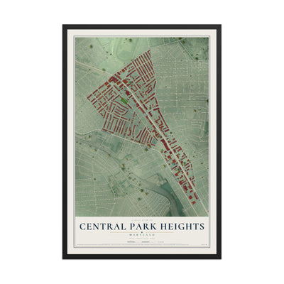 Map of Central Park Heights, Maryland, 12 x 18 inch print in a black wood frame