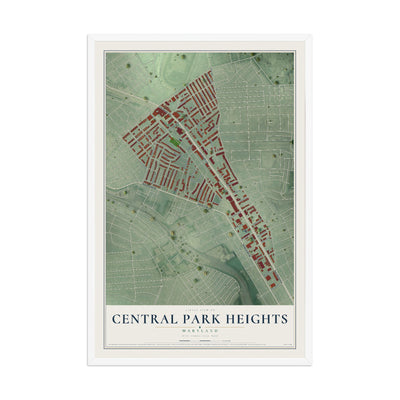 Map of Central Park Heights, Maryland, 12 x 18 inch print in a white wood frame
