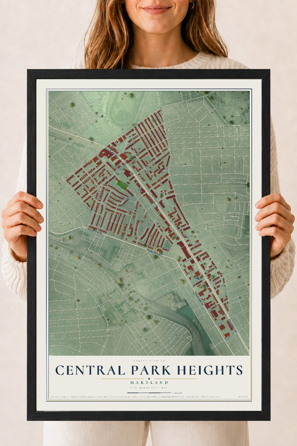 Map of Central Park Heights, Maryland, 18 x 24 inch print in a black wood frame