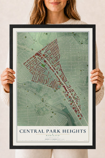 Map of Central Park Heights, Maryland, 18 x 24 inch print in a black wood frame