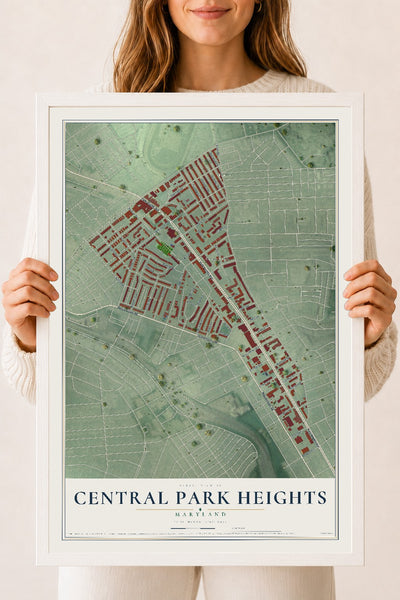 Map of Central Park Heights, Maryland, 18 x 24 inch print in a white wood frame