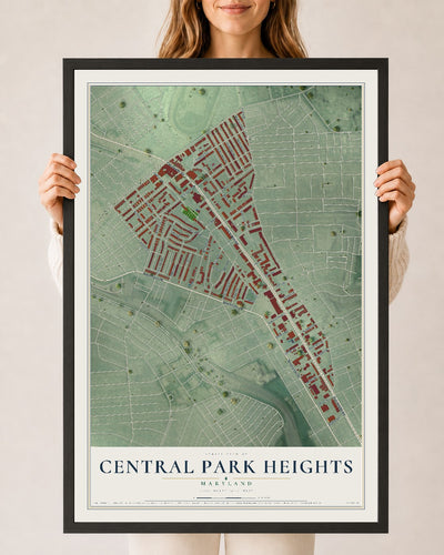 Map of Central Park Heights, Maryland, 24 x 36 inch print in a black wood frame