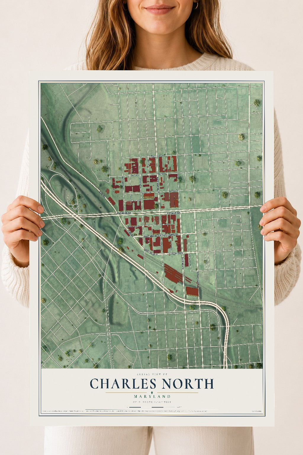 Map of Charles North, Maryland, 18 x 24 inch unframed archival matte print