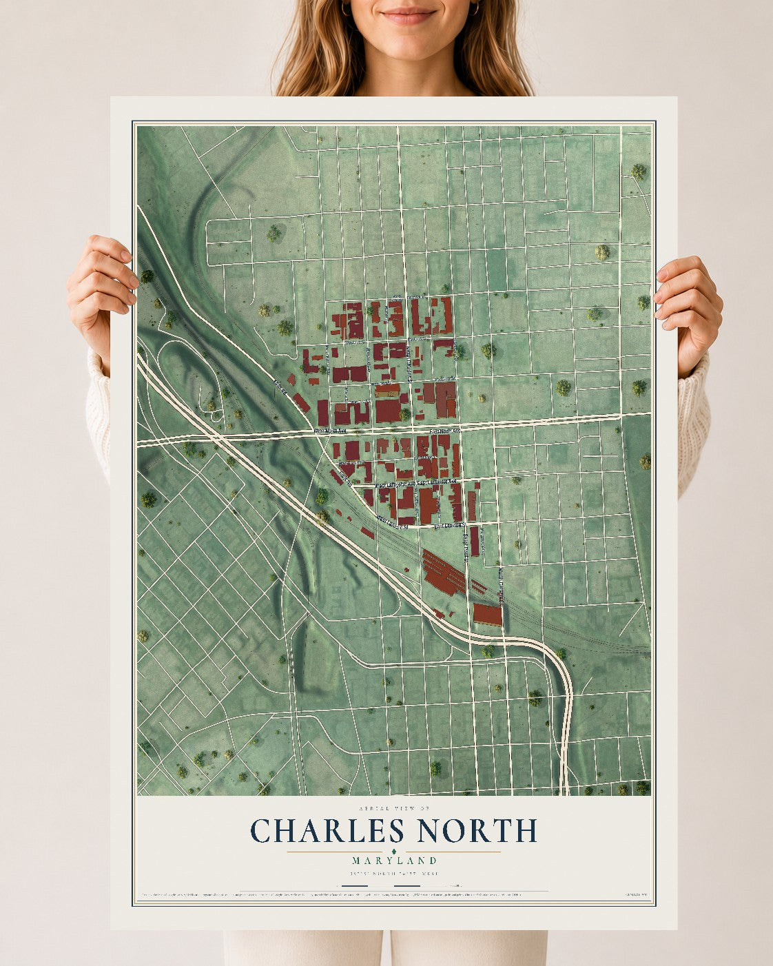 Map of Charles North, Maryland, 24 x 36 inch unframed archival matte print
