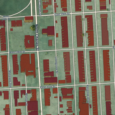 Close-up of the map of Charles Village, Maryland print showing street and building detail