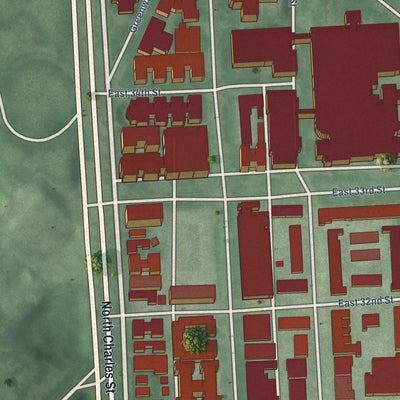Second close-up of the map of Charles Village, Maryland print showing more streets and buildings