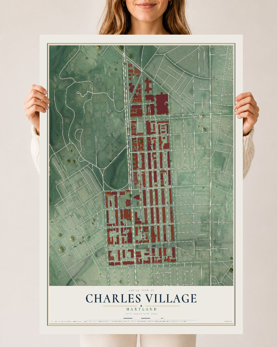 Map of Charles Village, Maryland, 24 x 36 inch unframed archival matte print