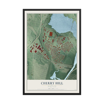Map of Cherry Hill, Maryland, 12 x 18 inch print in a black wood frame