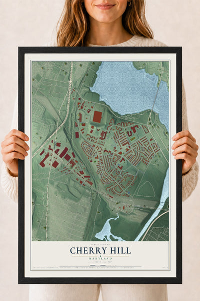 Map of Cherry Hill, Maryland, 18 x 24 inch print in a black wood frame